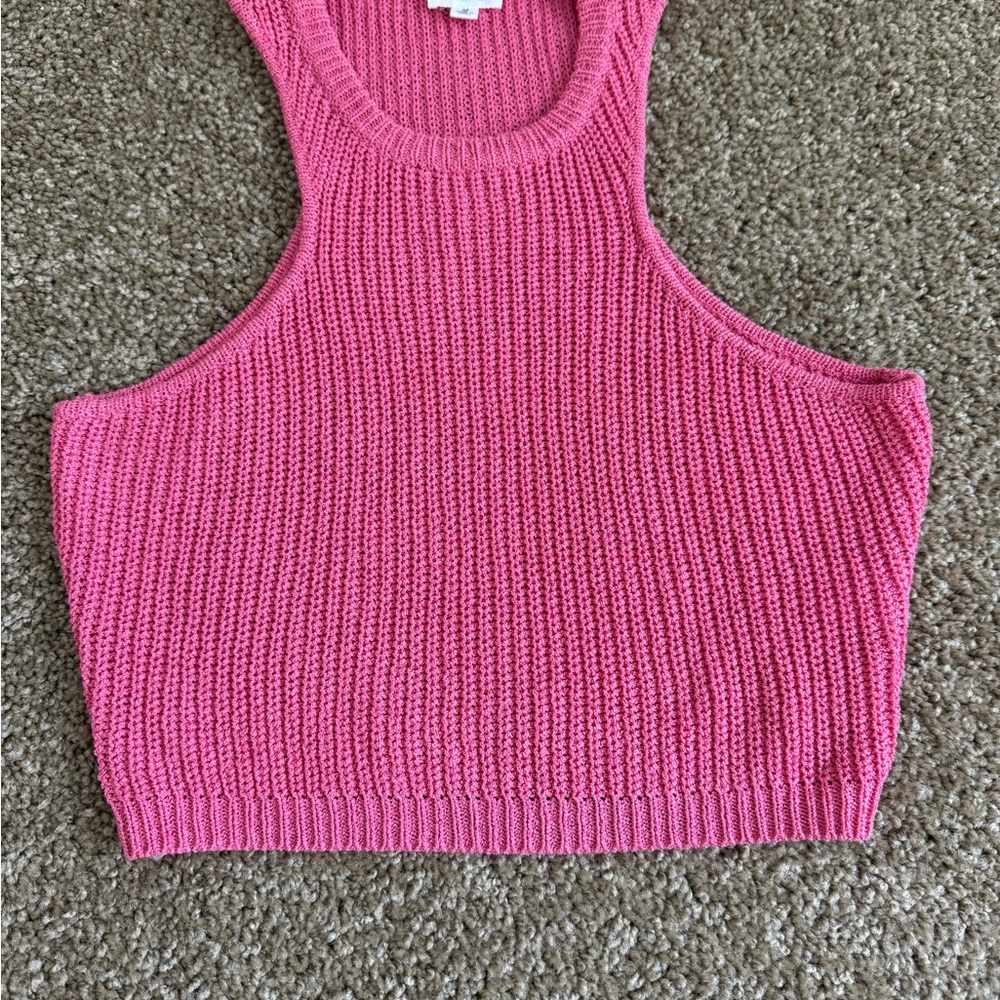 Le Lis Pink Ribbed Crop Tank Top